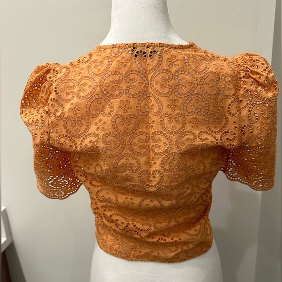 Sandro Livio Tie Front Drawstring V Neck Slim Fit Blouse Orange Size 2-4 US - Picture 10 of 12